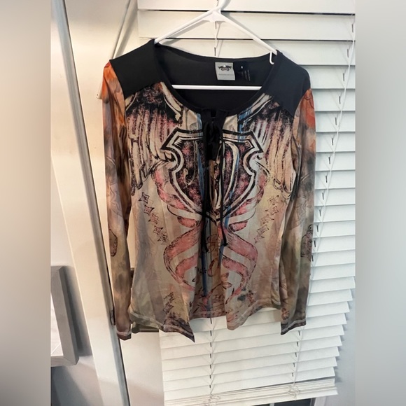 Harley Davidson Women's Eagle Shield Allover Print Long Sleeve Top-Size Med - Picture 1 of 8